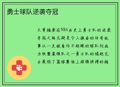 勇士球队逆袭夺冠